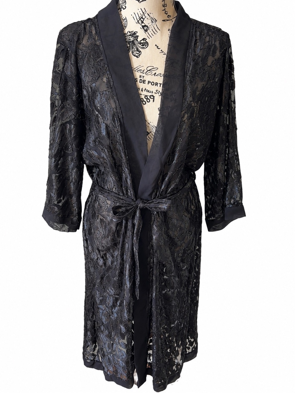 Express Black Burnout Velvet Leopard Kimono Duster Robe One Size